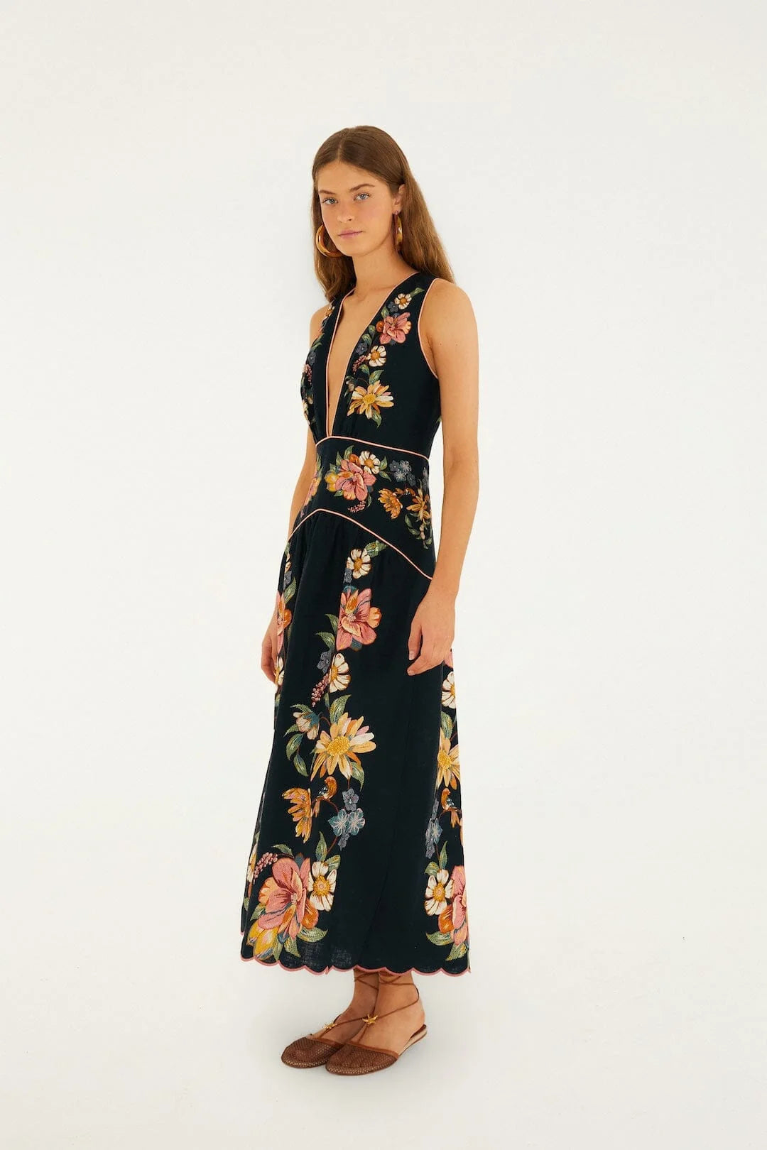 Dark Blue Maira Floral Midi Dress
