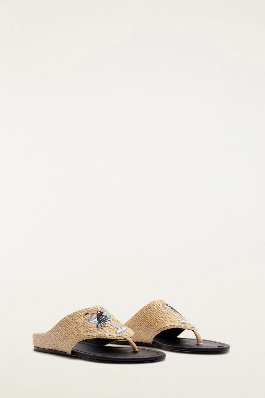 Raffia Embroidered Icons Flat Sandal